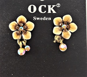 Emaljerade Örhängen i Form av Blommor och Strass Brun