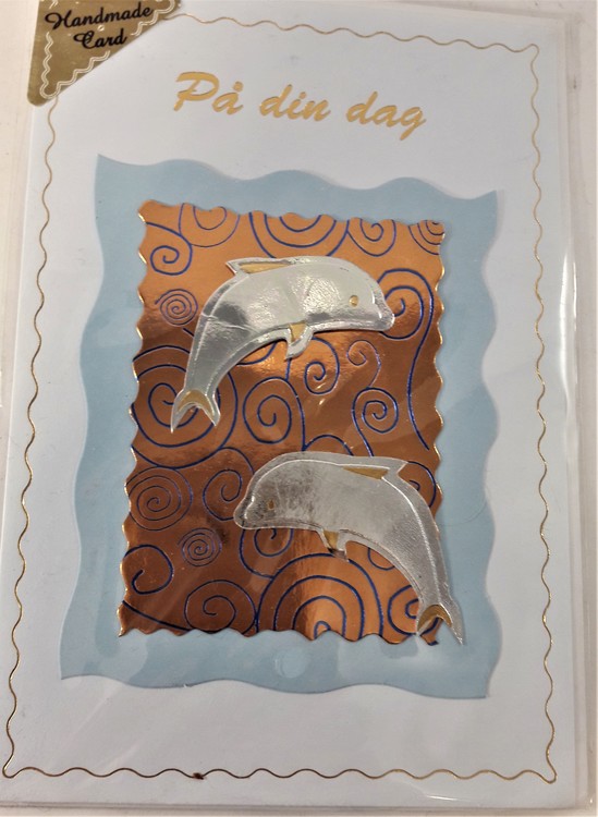 Handgjort grattiskort med delfinmotiv, utan text