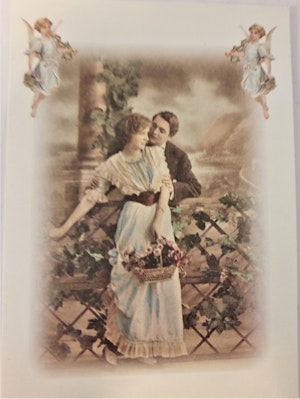 Kort/vykort med gammaldags motiv med par