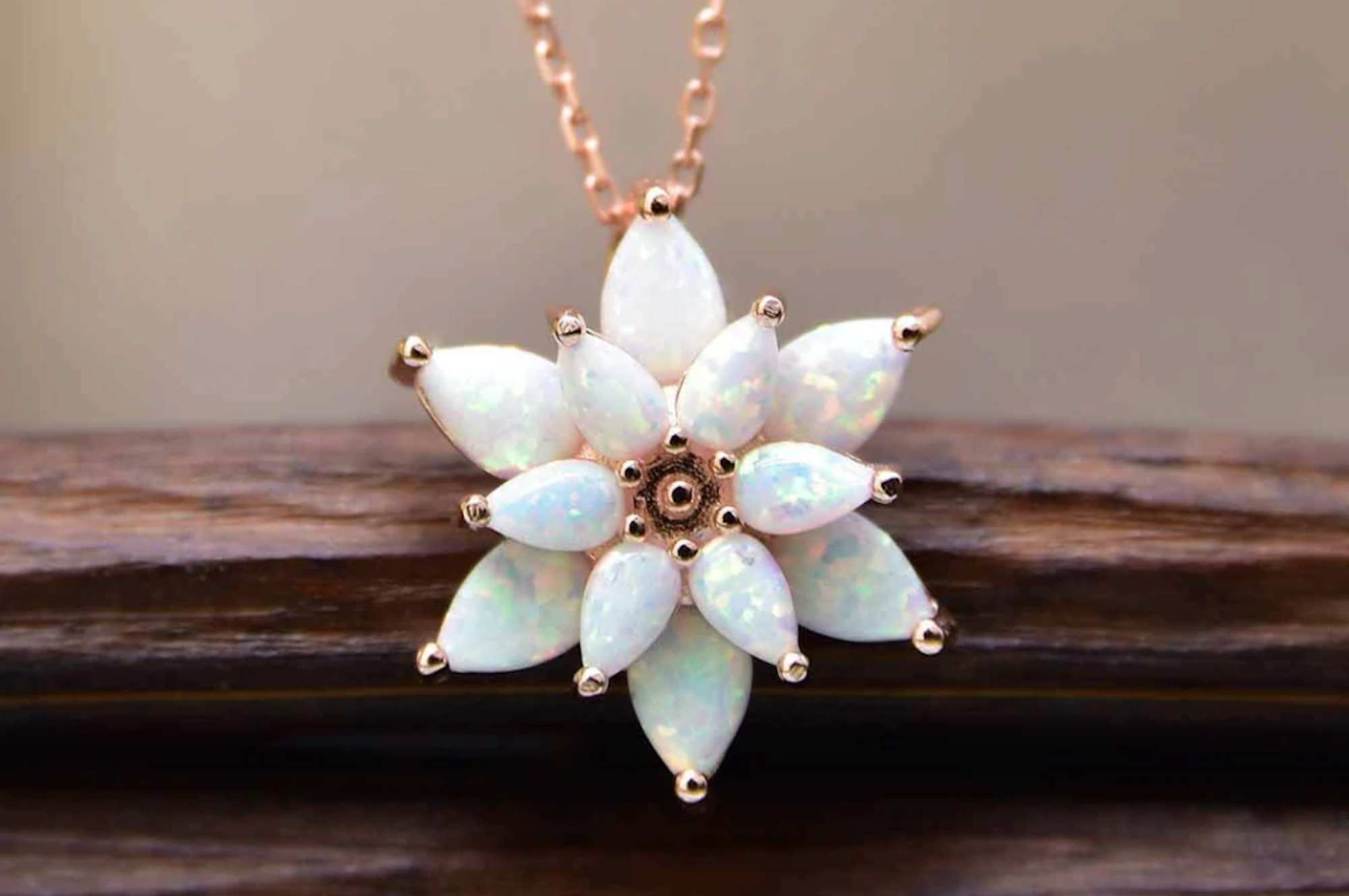 White Opal Camellia Silver Necklace