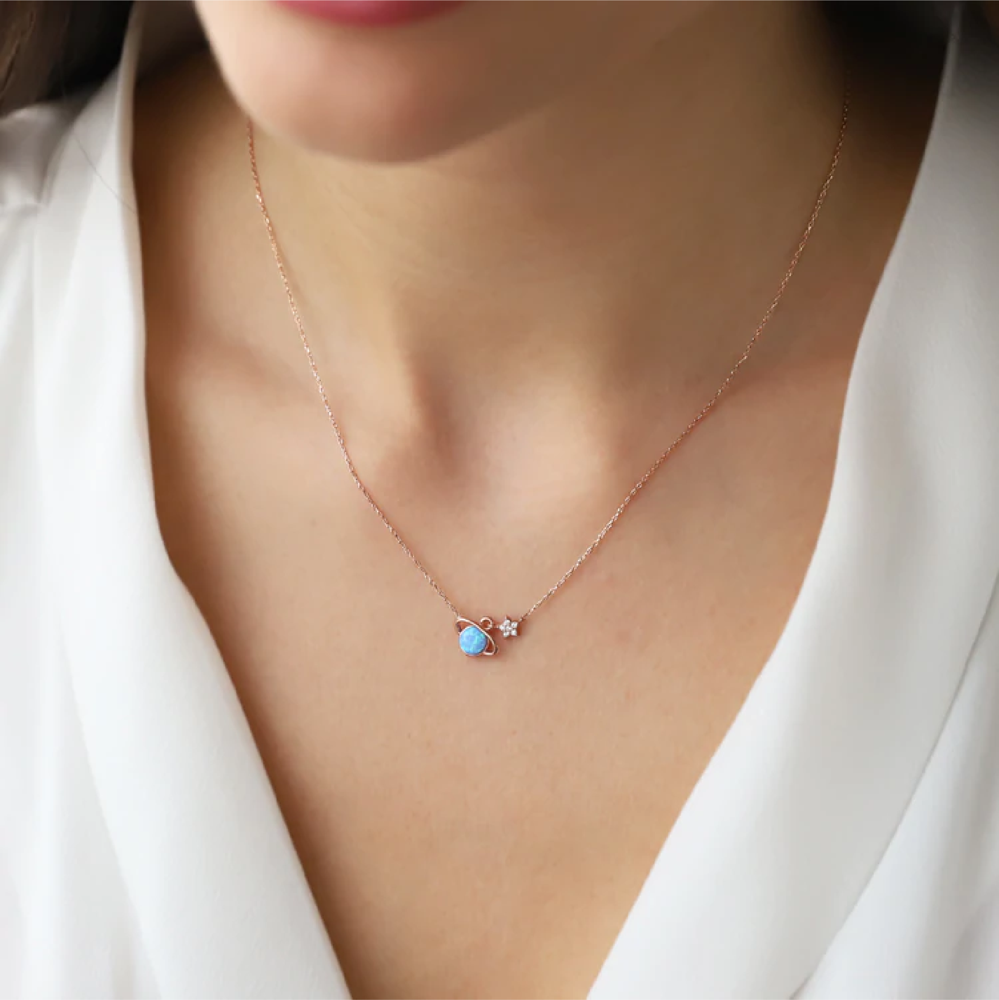 Opal Saturn Silver Necklace