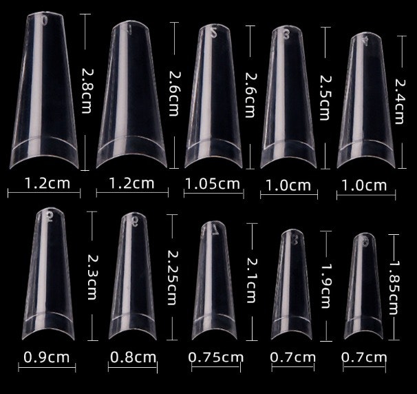 Clear Medium coffin c-curve 500 pcs in 10 sizes