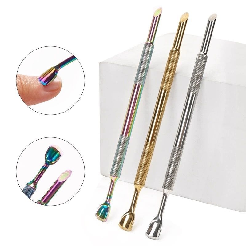 Cuticle pusher stainless tool gold