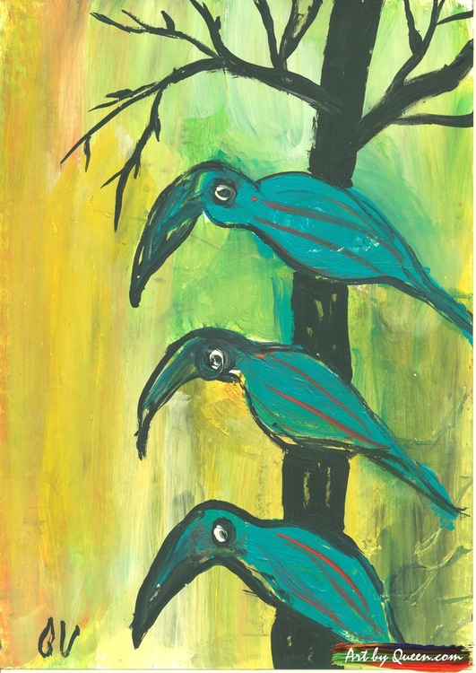 Tre papegojor i trädet