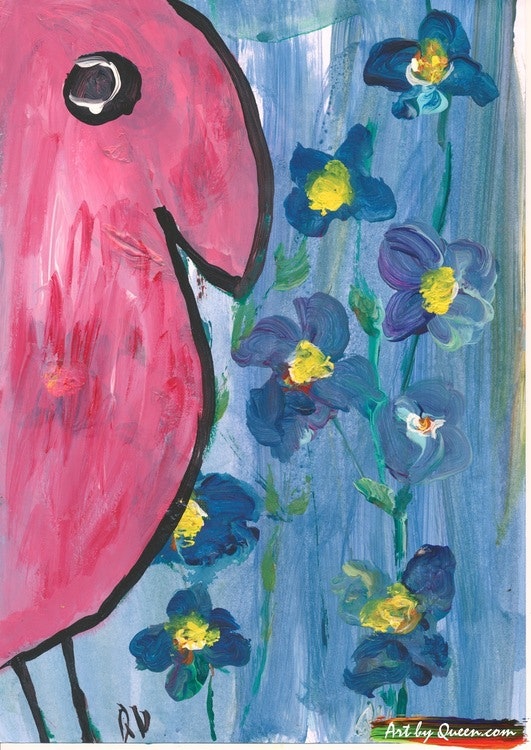 Klättrande blommor och flamingo