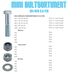 Mini bultsortiment delgängat M4-M10 FZB