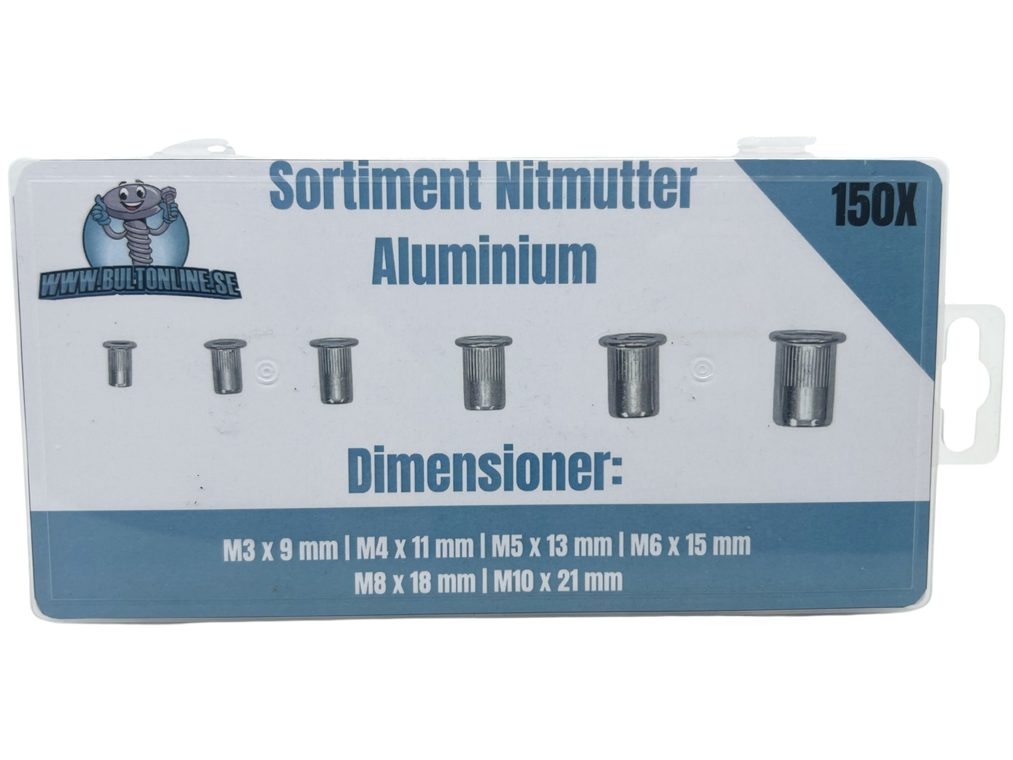 Sortiment Nitmutter Aluminium| 150 delar