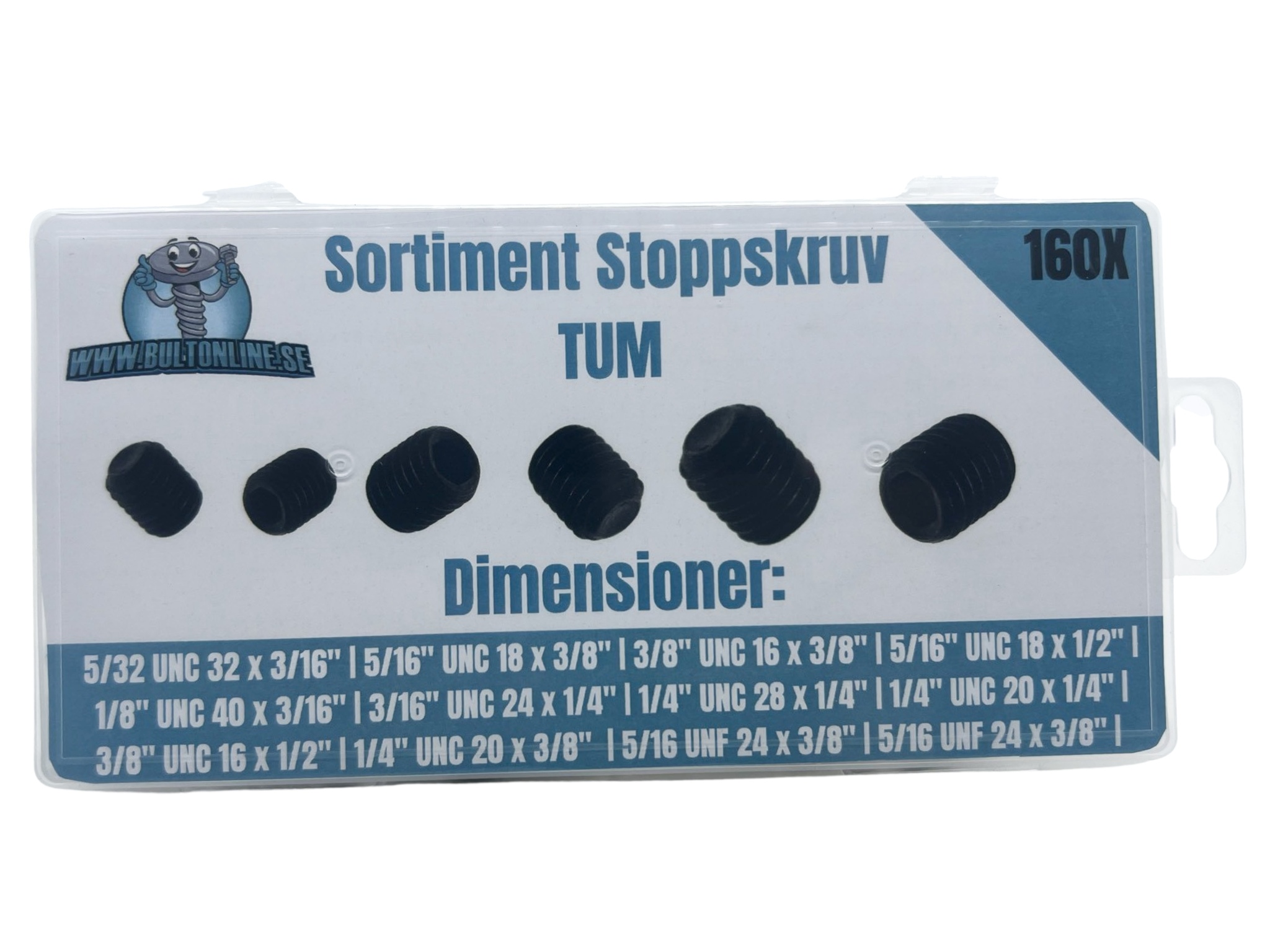 Sortiment tum stoppskruv | 160 delar