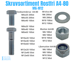 Rostfri Bultsortiment M6-M12 A4-80 FZB 36kg!