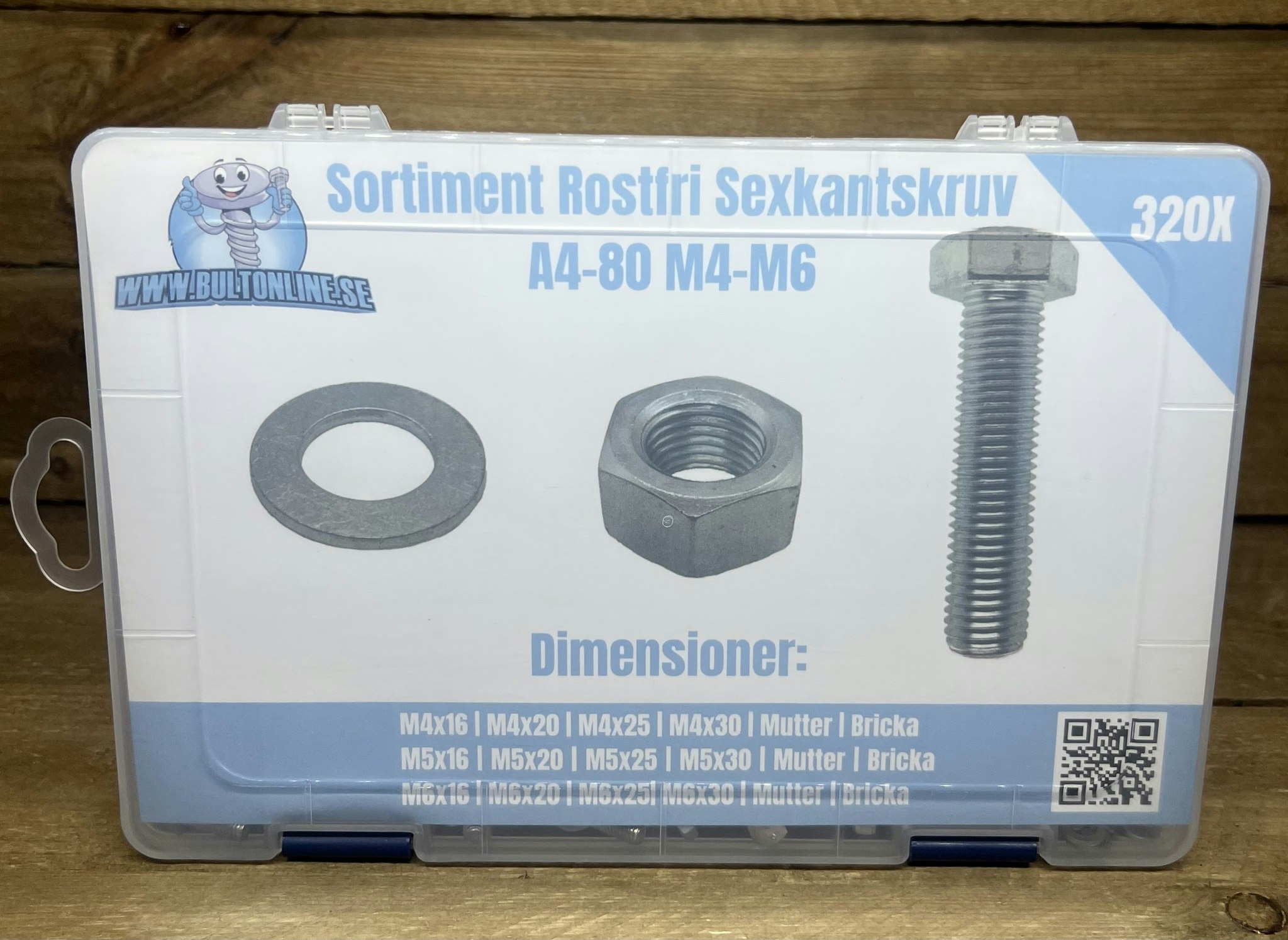 Sortiment Sexkantskruv Rostfri A4-80 M4-M6 320 Delar