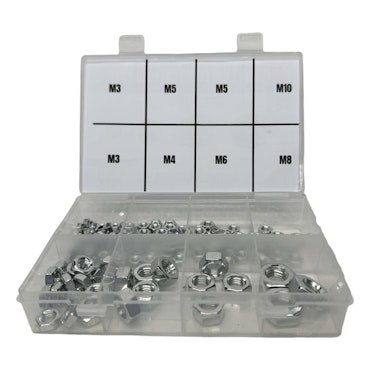 Sortimentsats Muttrar sexkant M3-M10 150 delar