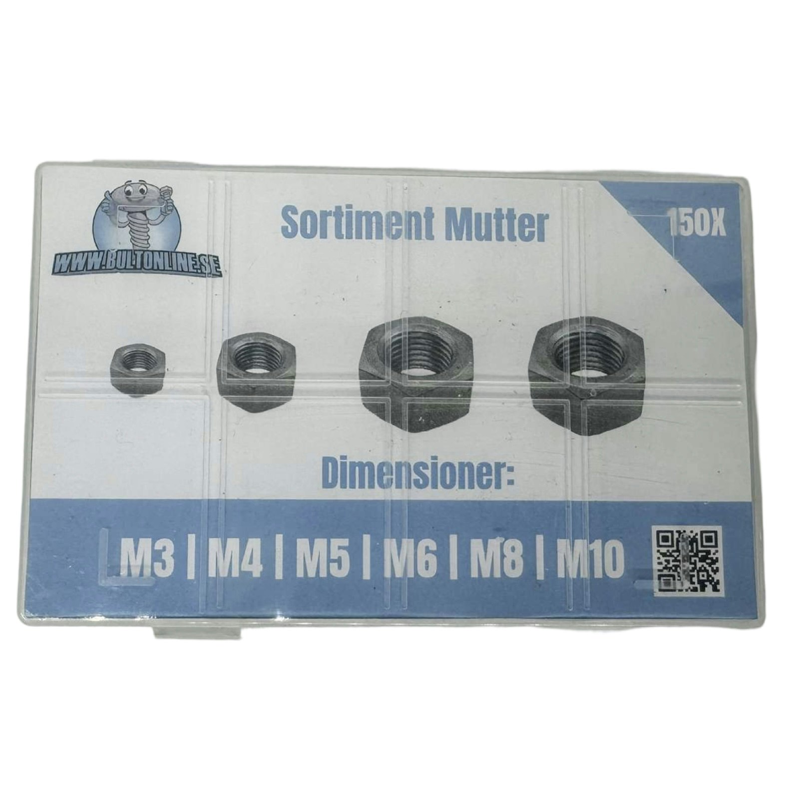 Sortimentsats Muttrar sexkant M3-M10 150 delar