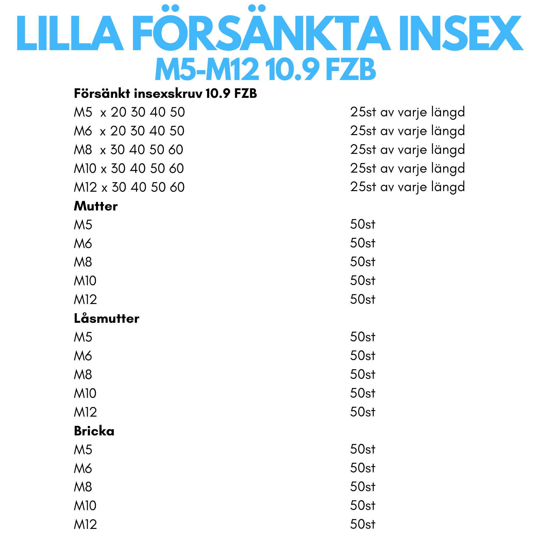 Försänkt Insexskruv M5-M12 FZB