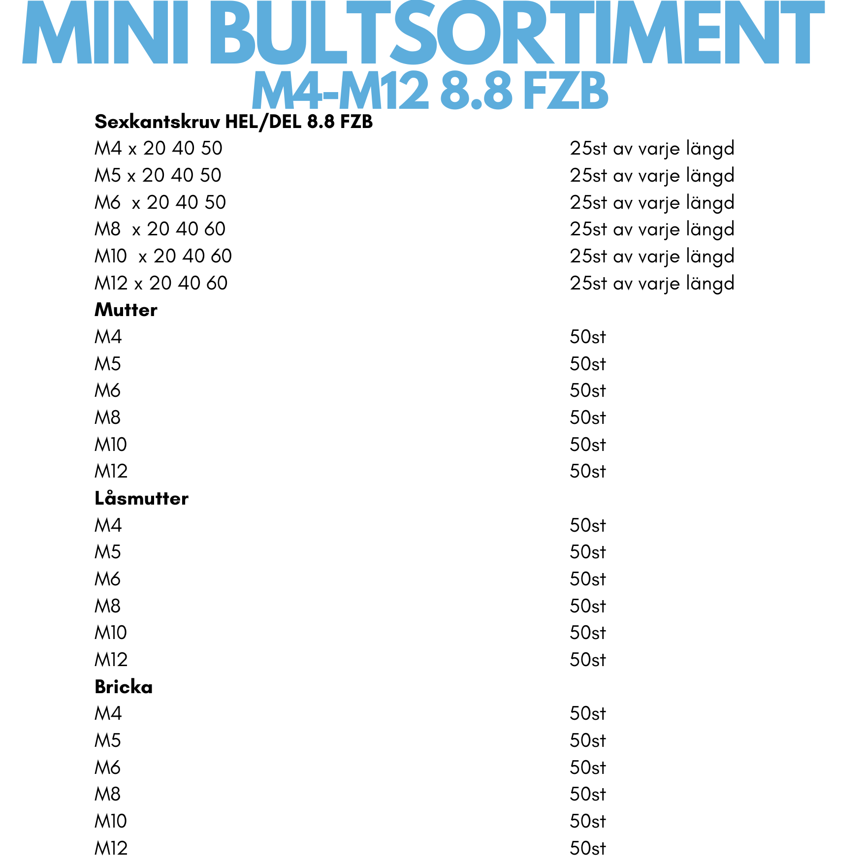 Mini Bultsortiment M4-M12 8.8 FZB