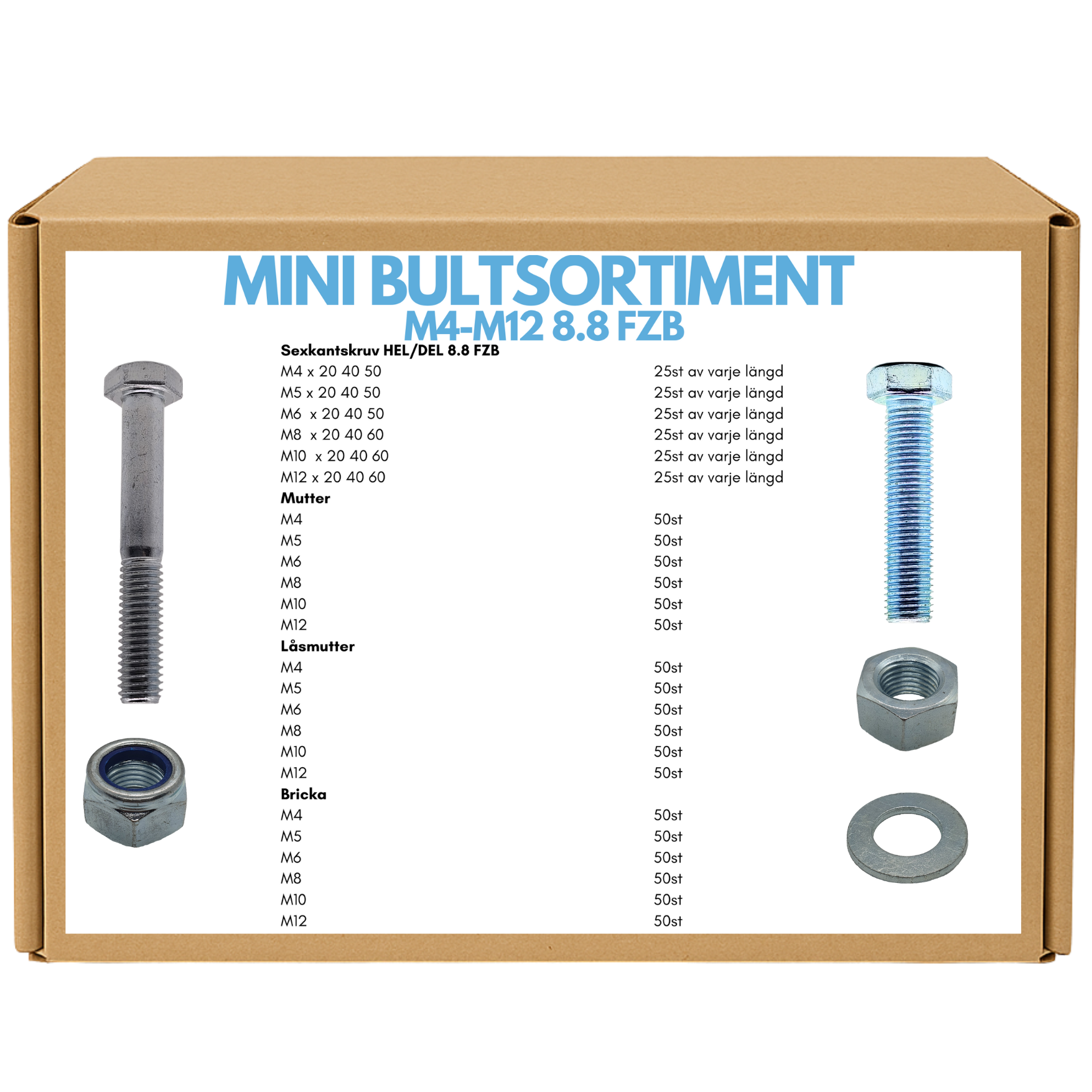 Mini Bultsortiment M4-M12 8.8 FZB