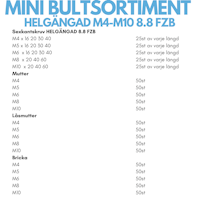 Mini bultsortiment helgängad M4-M10 8.8 FZB