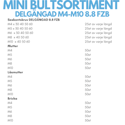 Mini bultsortiment delgängat M4-M10 FZB