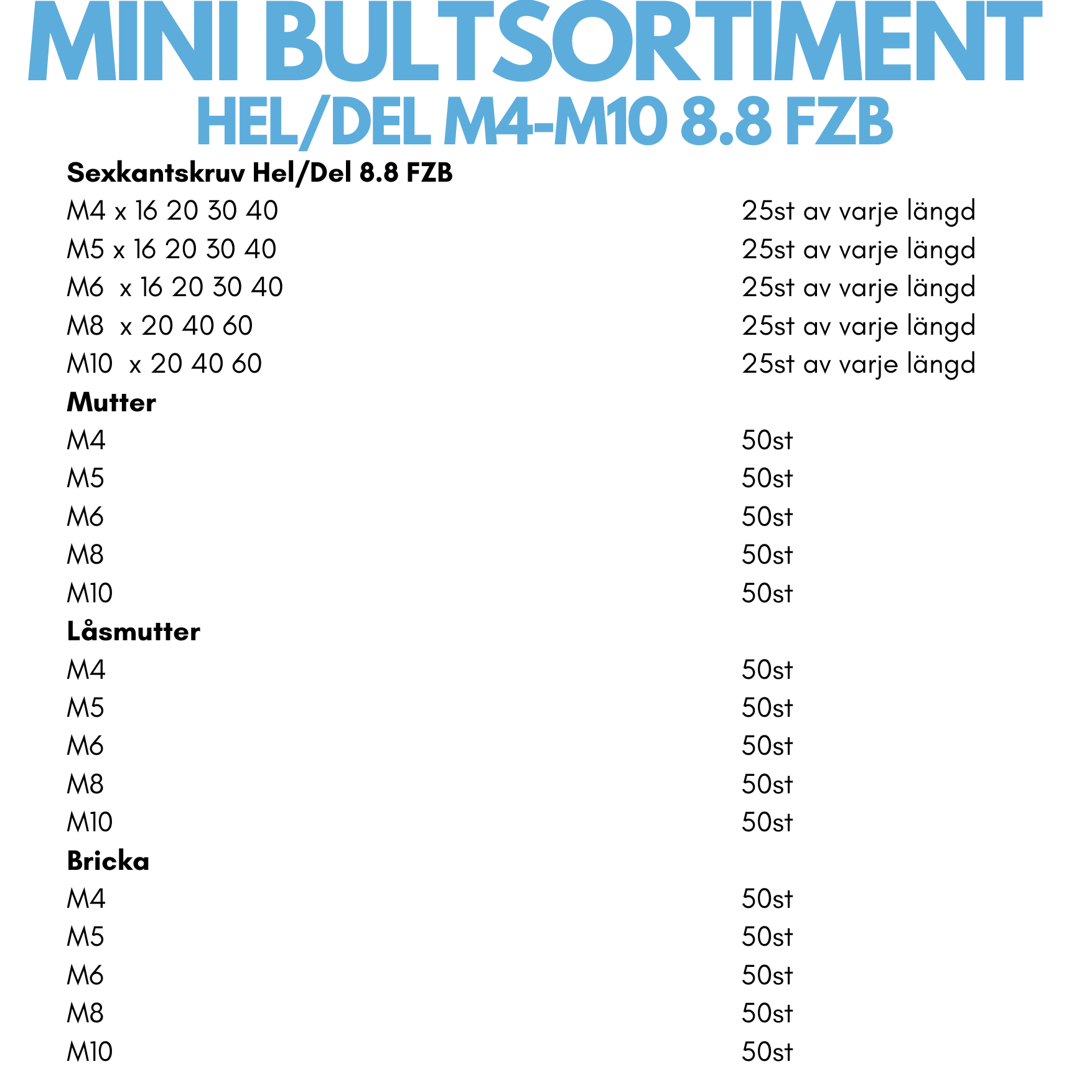 Mini Bultsortiment M4-M10 8.8 FZB