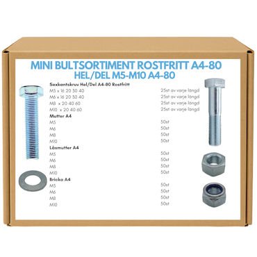Mini rostfritt bultsortiment M5-M10 A4-80