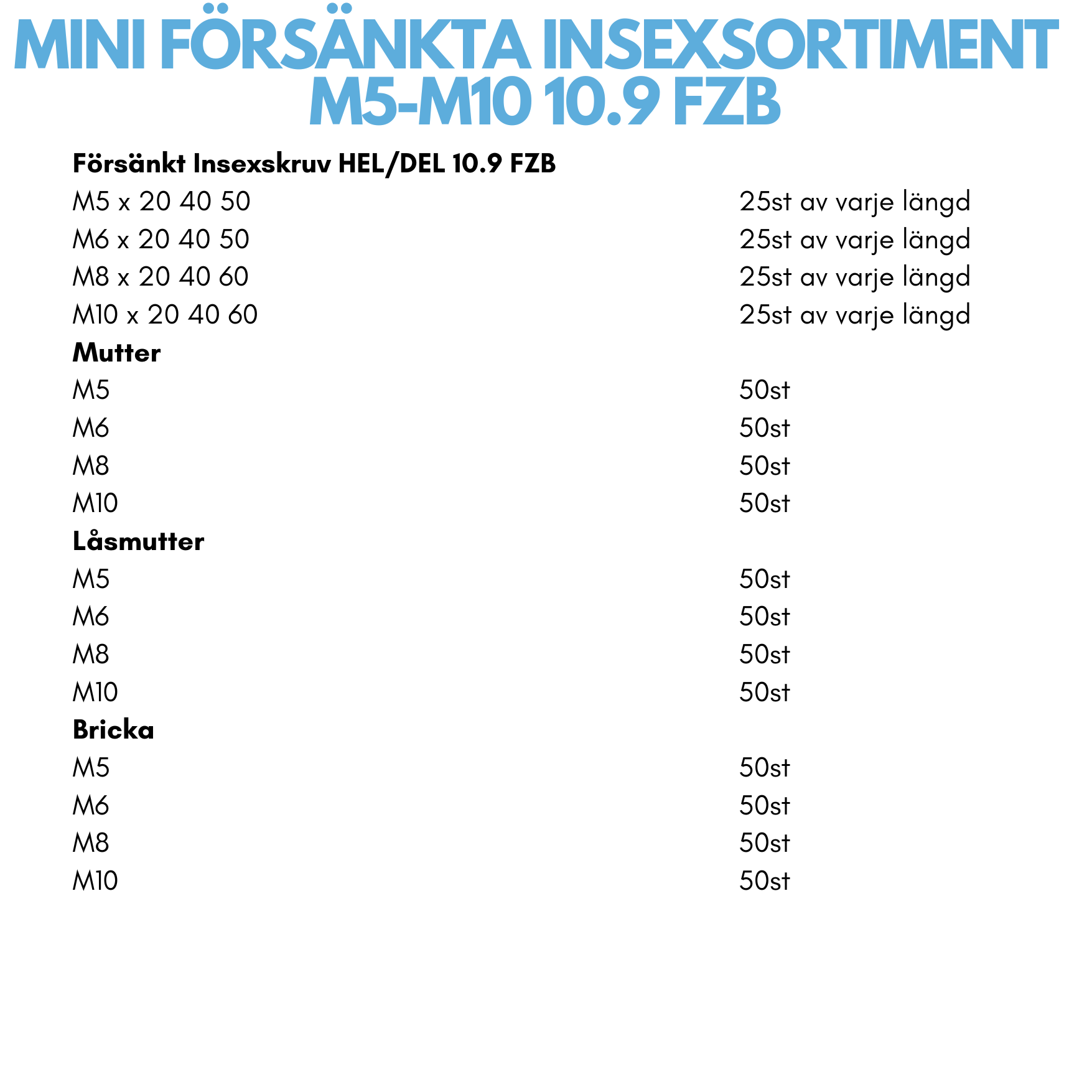 Mini Försänkt Insexskruv M5-M10 FZB