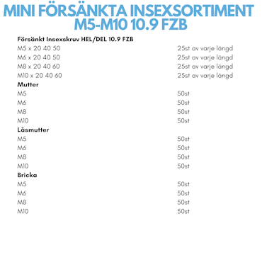 Mini Försänkt Insexskruv M5-M10 FZB