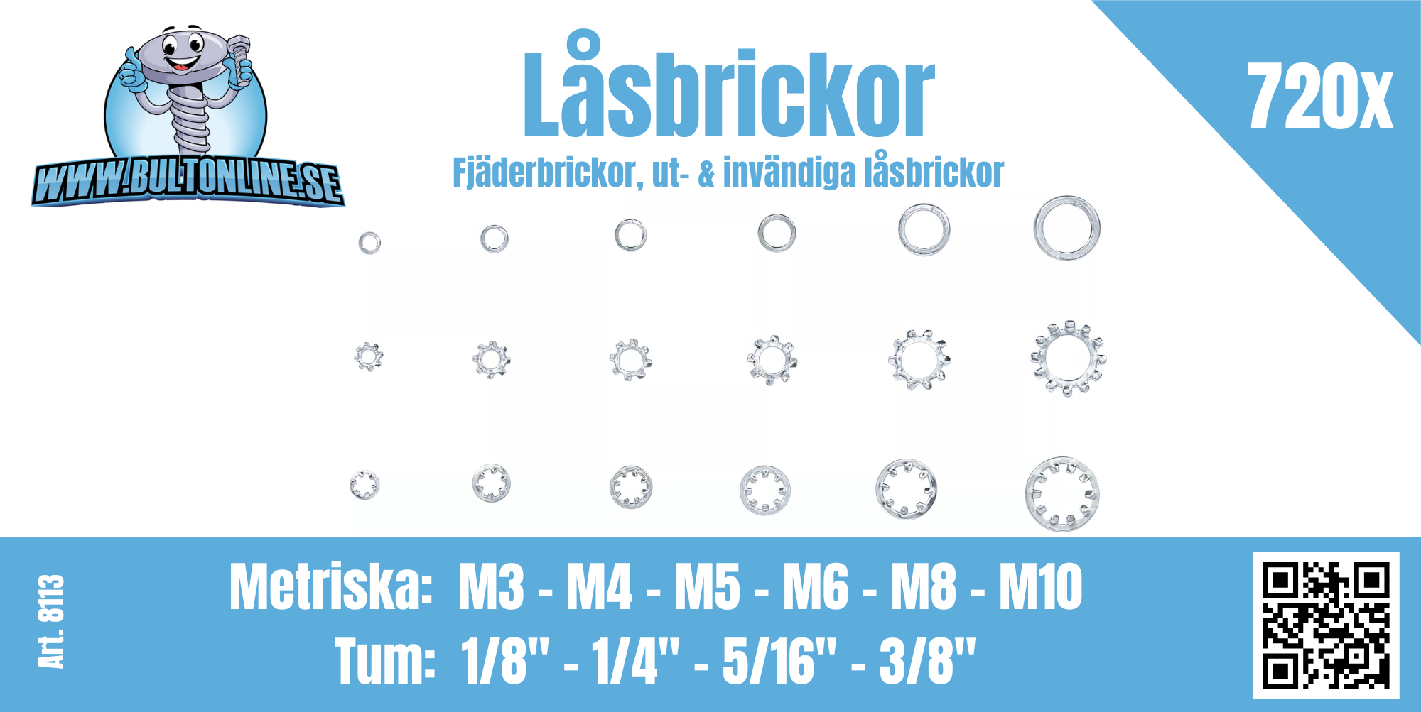 Fjäder- & låsbrickor, METRISKA/TUM 720 delar