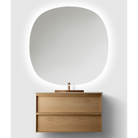 Haven H2 Oak Wood 100 cm Möbelpaket med Spegel och Stenskiva & Handfat
