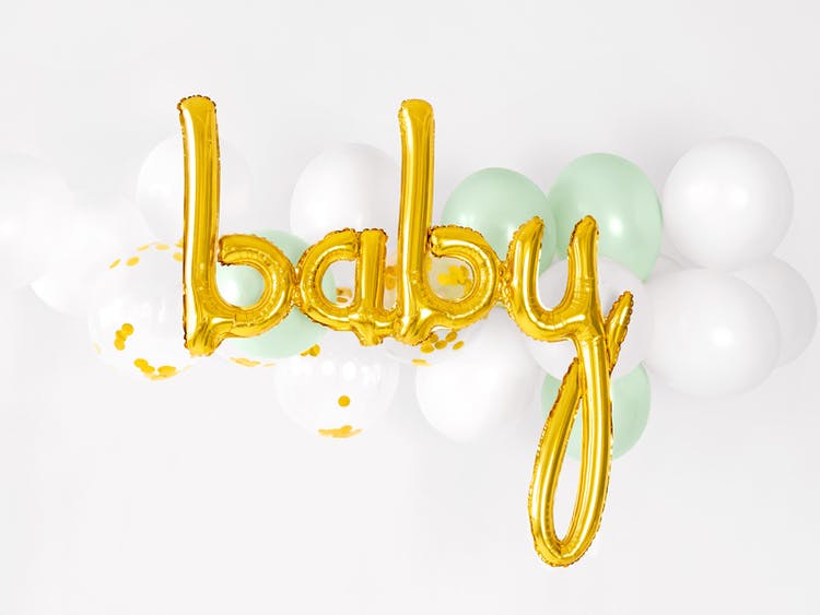 Folieballong, baby, guld
