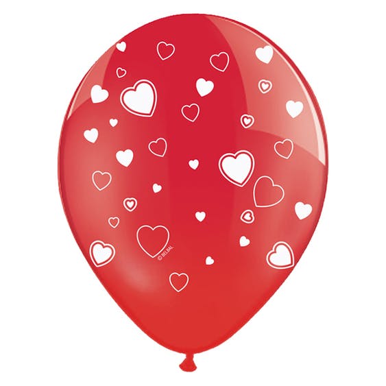 Ballonger röda med vita hjärtan