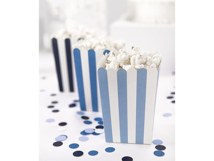 Popcornbox, blå randig, 6-pack