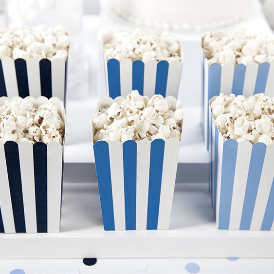 Popcornbox, blå randig, 6-pack