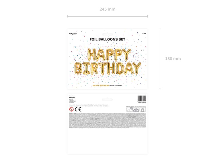 Folieballong, Happy Birthday, guld