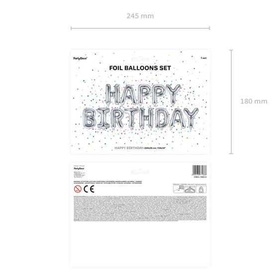 Folieballong, Happy Birthday, silver