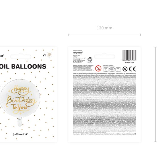 Folieballong, Happy Birthday, vit