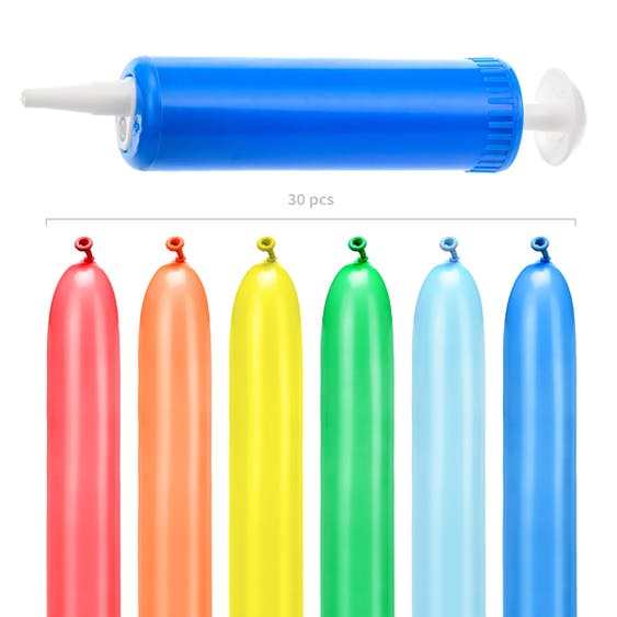 Figurballong, färgmix, 30-pack med pump