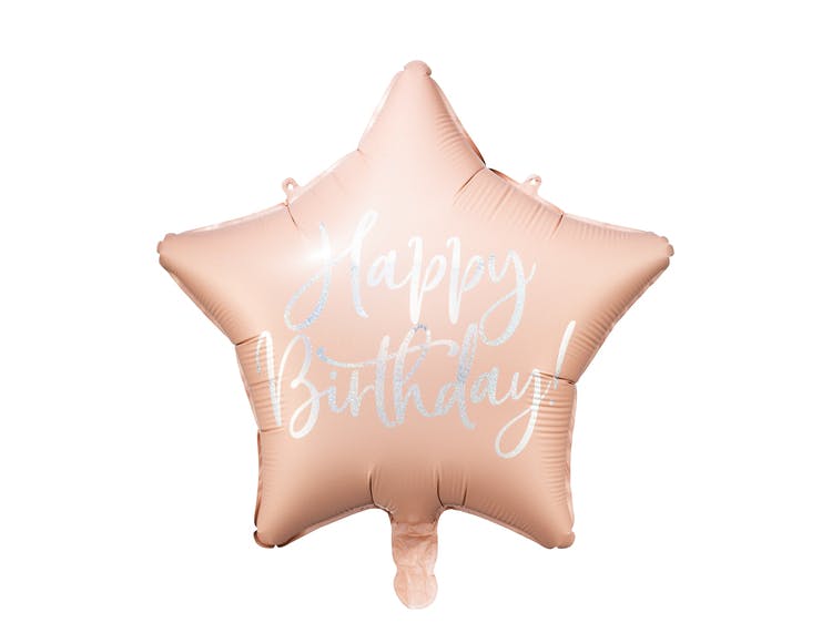Folieballong, Happy Birthday, Stjärna, Ljusrosa