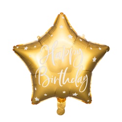 Folieballong, Happy Birthday, Stjärna, Guld