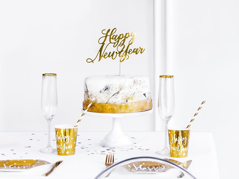 Cake topper, Happy New Year, guld