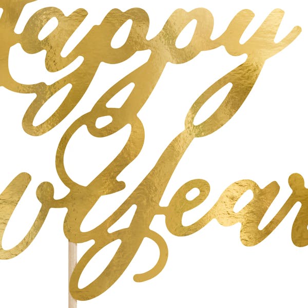 Cake topper, Happy New Year, guld
