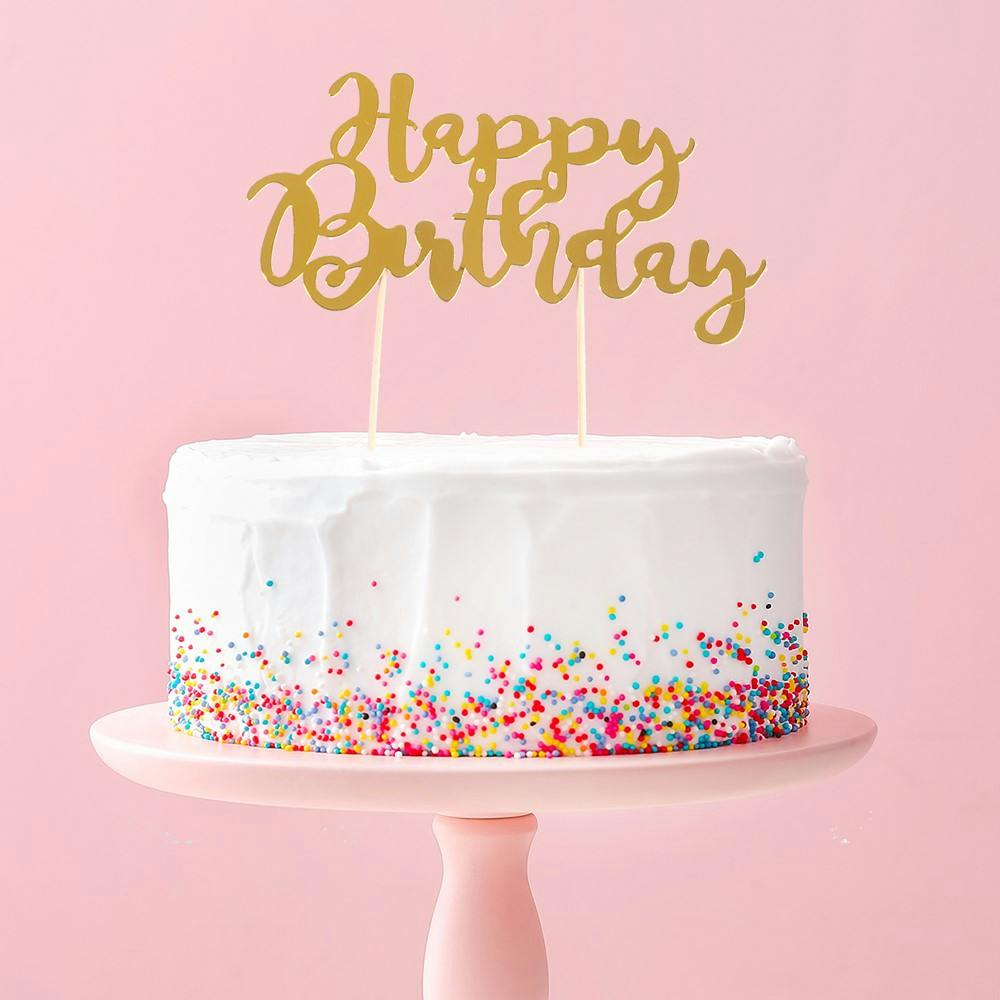 Cake topper, Happy Birthday, guld
