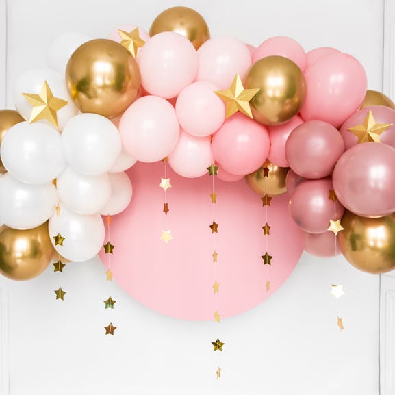 Ballongbåge, rosa & guld