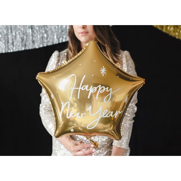 Folieballong, Happy New Year, Stjärna, Guld