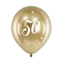 Ballong, 50 år, glossy guld, 6-pack