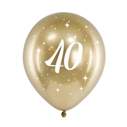 Ballong, 40 år, glossy guld, 6-pack