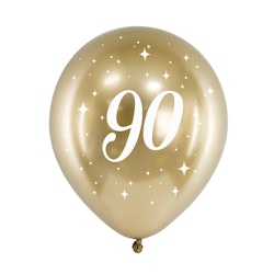 Ballong, 90 år, glossy guld, 6-pack