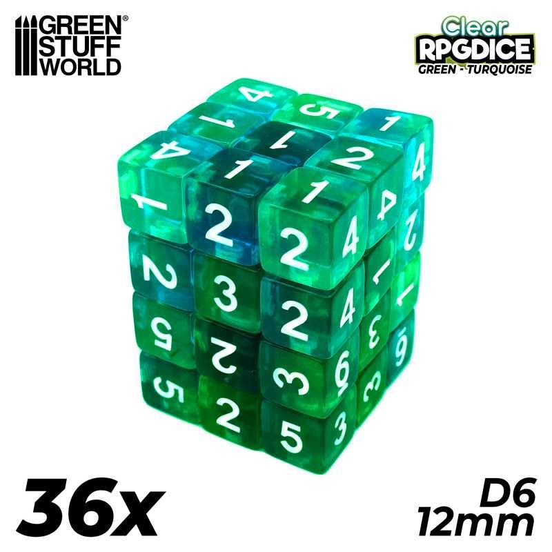 36x D6 12mm Dice - Green-Turquoise