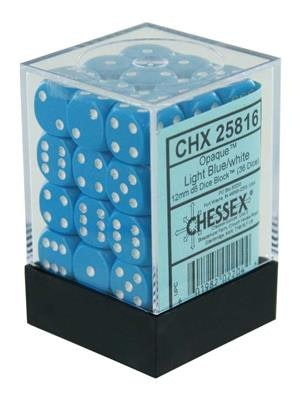 Chessex Opaque 12mm d6 with pips Dice Blocks (36 Dice) - Light Blue w/white