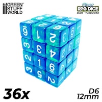 36x D6 12mm Dice - Clear Blue/Turquoise