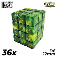 36x D6 12mm Dice - Green Swirl