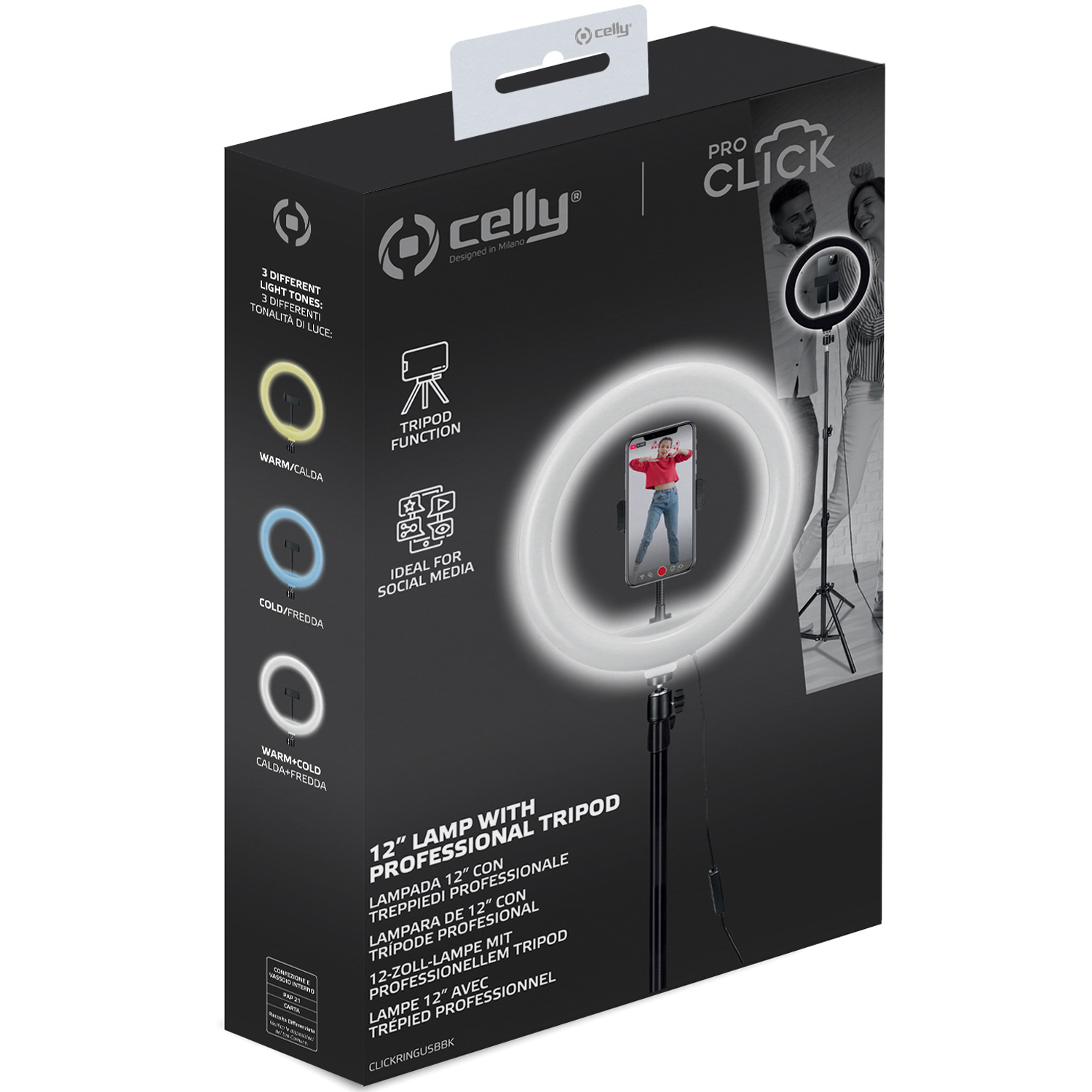 Celly ProClick 12” ringlampa med professionellt golvstativ